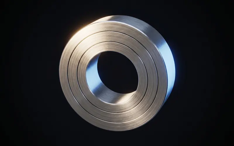 A deep groove ball bearing with three concentric rings, printed in place as one part