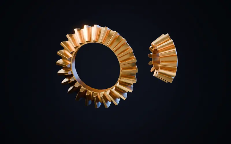 A straight bevel gear pair for a 90 degree drive, a 24 tooth crown wheel with a 12 tooth pinion