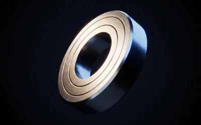 A deep groove ball bearing seen edge on, showing the outer race and the seam between the rings
