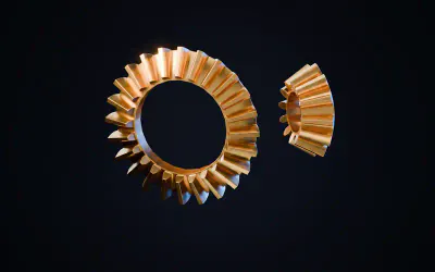 A straight bevel gear pair for a 90 degree drive, a 24 tooth crown wheel with a 12 tooth pinion