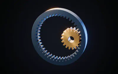 An internal ring gear with 44 teeth cut on the inside and a brass pinion running against them