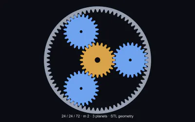 Actual STL contour drawing: 24-tooth sun, three 24-tooth planets at 120 degrees and a 72-tooth ring